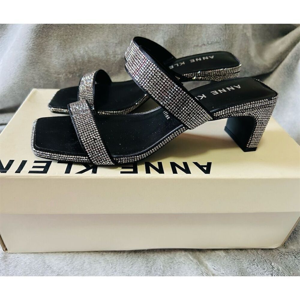 Anne Klein Jaimie Black Crystal Embellished Slip-On Mules Women's Size 5.5 NWB